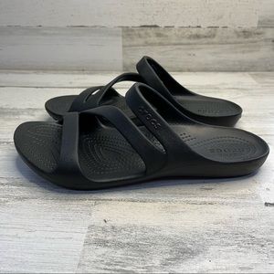 CROCS Women's Black Dual-Strap Slide Sandals